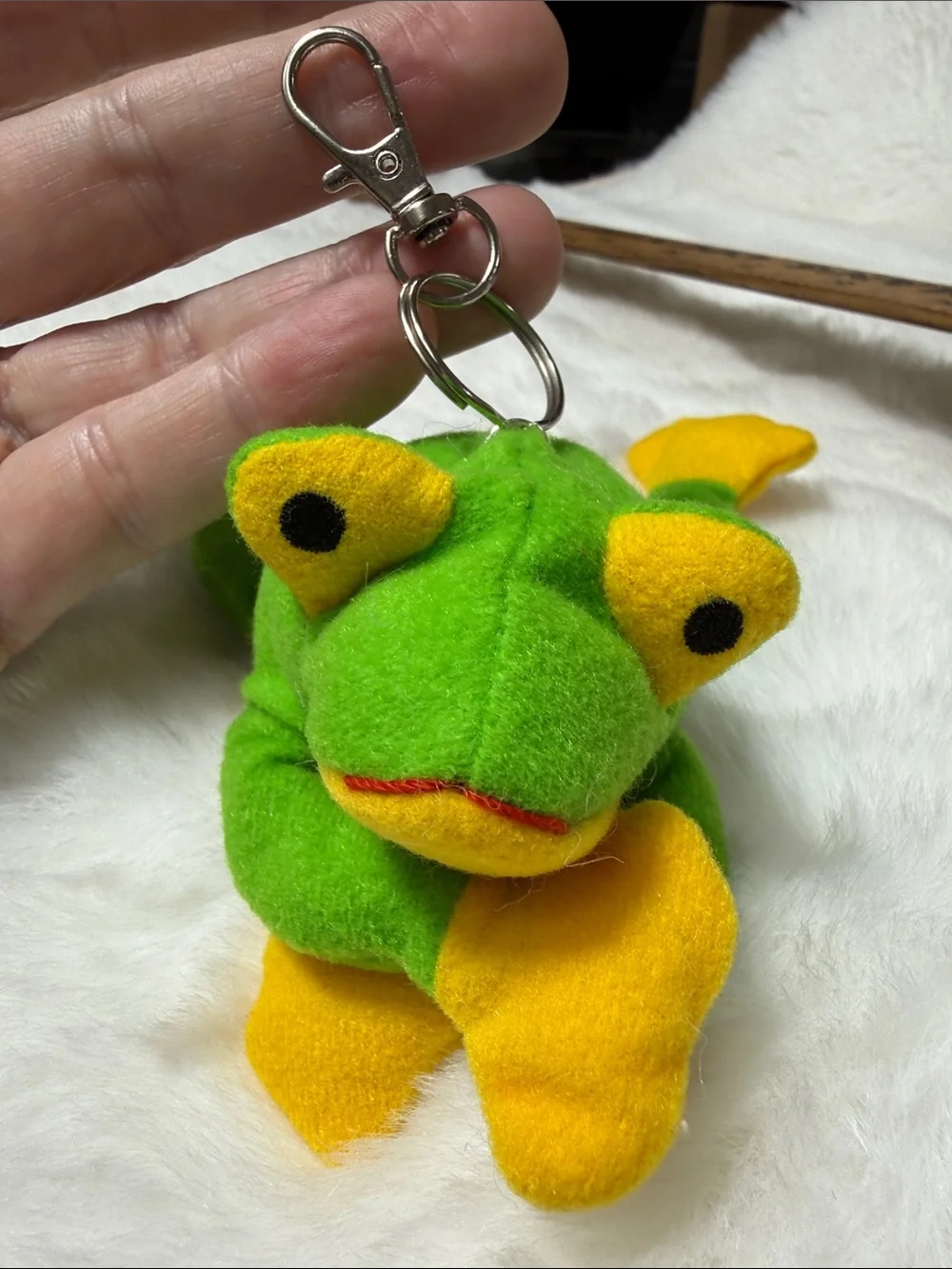 Green & Yellow Plush Frog Keychain clip Accessory